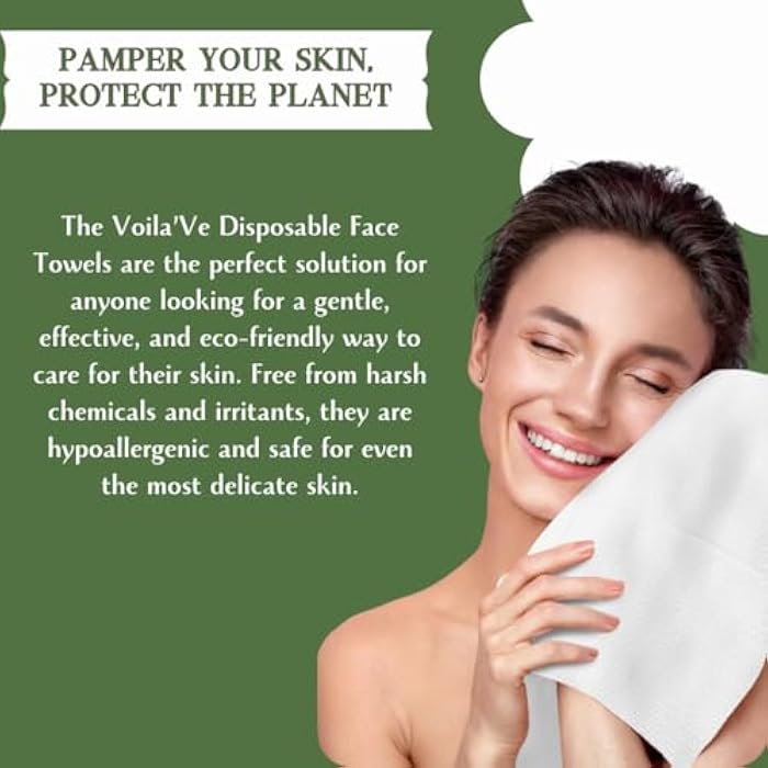 VoilaVe Disposable Face Towels -100% Cotton Biodegradable Makeup Remover Dry Wipes, Ultra Soft Lint Free Facial Cloth | Clinically Tested Eco-Friendly Towelettes For Sensitive Skin - XL 10 x 12"- 50 C - Image 4