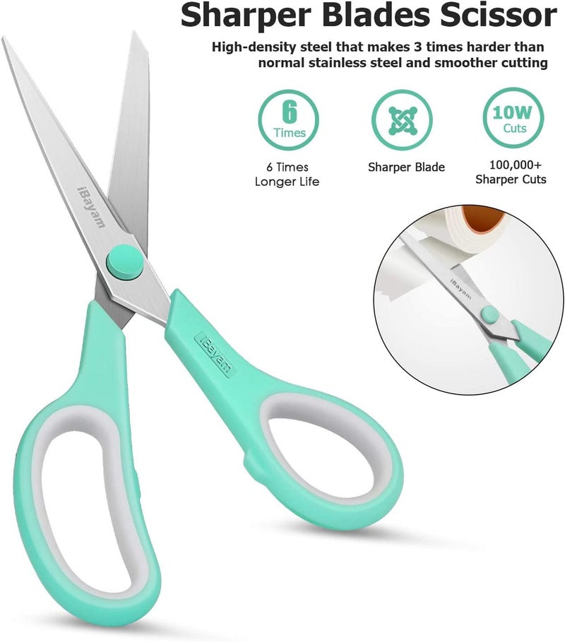 iBayam 8 '' Multipurpose Heavy Duty Scissors Bulk 24-Pack, 2.5mm Thickness Ultra Sharp Blade Shears with Comfort-Grip Handles for Household School Office Supplies, Right/Left Hand Tools - Image 4