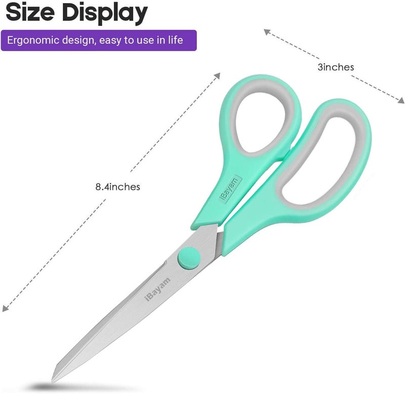 iBayam 8 '' Multipurpose Heavy Duty Scissors Bulk 24-Pack, 2.5mm Thickness Ultra Sharp Blade Shears with Comfort-Grip Handles for Household School Office Supplies, Right/Left Hand Tools - Image 2