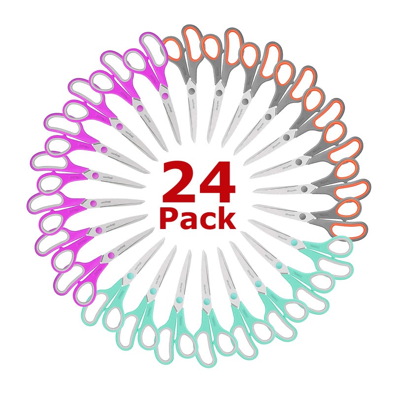 iBayam 8 '' Multipurpose Heavy Duty Scissors Bulk 24-Pack, 2.5mm Thickness Ultra Sharp Blade Shears with Comfort-Grip Handles for Household School Office Supplies, Right/Left Hand Tools - Image 1