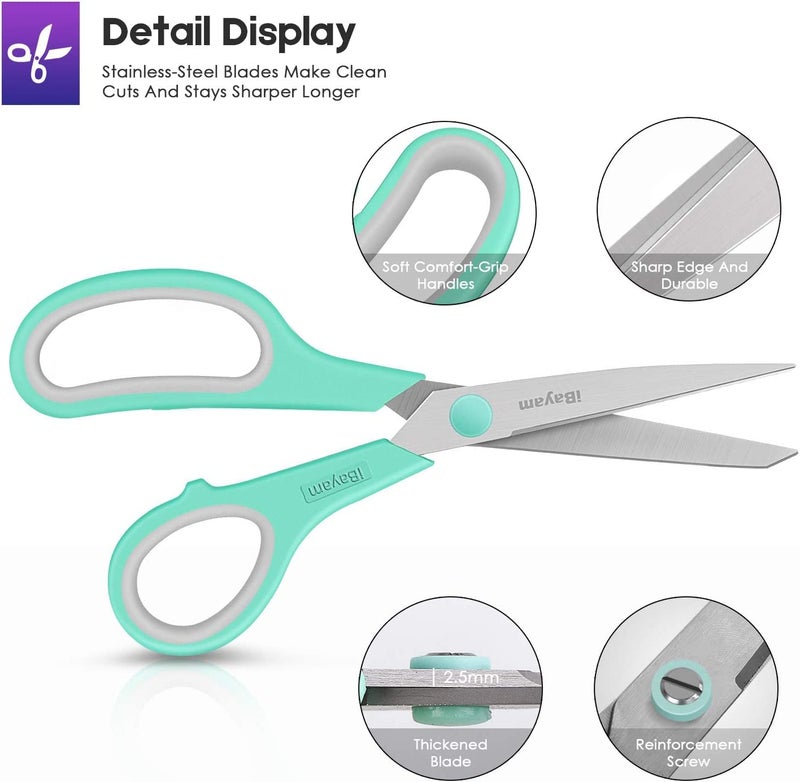 iBayam 8 '' Multipurpose Heavy Duty Scissors Bulk 24-Pack, 2.5mm Thickness Ultra Sharp Blade Shears with Comfort-Grip Handles for Household School Office Supplies, Right/Left Hand Tools - Image 3
