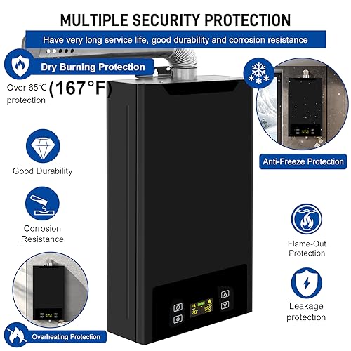 forimo Tankless Water Heater Natural Gas,4.74GPM 18L Indoor,Instant Hot Gas Water Heater,Constant Natural Water Heater with Fahrenheit Digital Display,Multi-Protection (Black) - Image 4