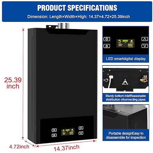 forimo Tankless Water Heater Natural Gas,4.74GPM 18L Indoor,Instant Hot Gas Water Heater,Constant Natural Water Heater with Fahrenheit Digital Display,Multi-Protection (Black) - Image 2