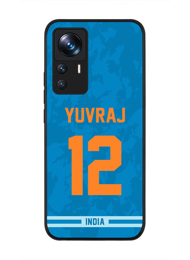 Rugged Black Edge Case for Xiaomi 12T/12T Pro, Slim fit Soft Case Flexible Rubber Edges Thin Cover - Player Name - Yuvraj Singh, Jersey Number- 12