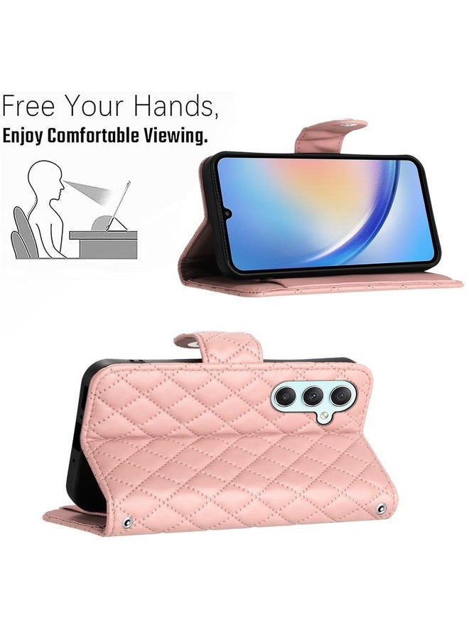 Case Cover For Samsung Galaxy A54 Rhombic Texture Flip Leather Phone Case with Lanyard(Coral Pink)