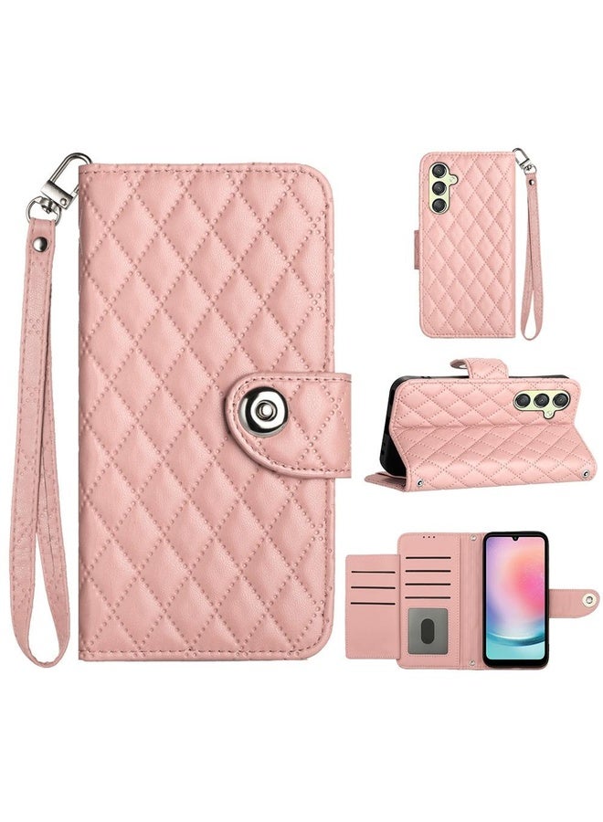Case Cover For Samsung Galaxy A54 Rhombic Texture Flip Leather Phone Case with Lanyard(Coral Pink)