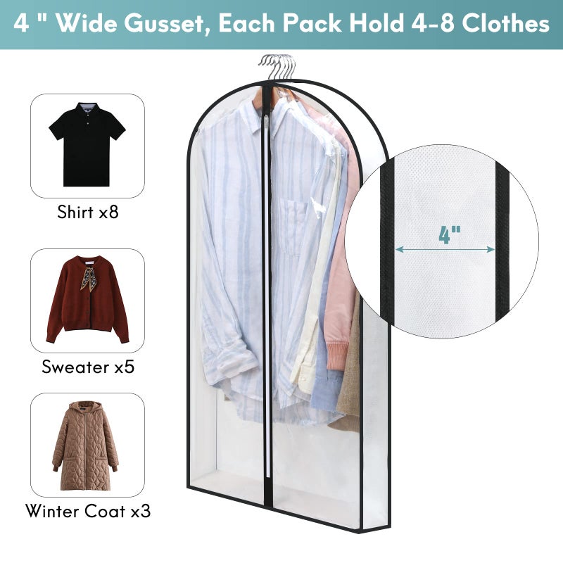 Perber 40" Clear Garment Bags for Hanging Clothes, 4" Gusseted Suit Bags for Closet Storage, Hanging Clothes Storage Suit Cover Bags with Zipper for Coats, Jackets, Shirts, 4 Packs - Image 2