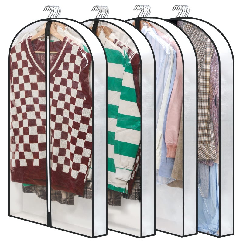 Perber 40" Clear Garment Bags for Hanging Clothes, 4" Gusseted Suit Bags for Closet Storage, Hanging Clothes Storage Suit Cover Bags with Zipper for Coats, Jackets, Shirts, 4 Packs - Image 1
