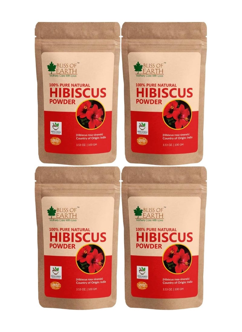 BLISS OF EARTH 100% Pure & Natural Hibiscus Powder 100GM Makes Hair Stronger & Thicker Controls Ageing Cures Acne & Pimples Pack of 4  - Image 1