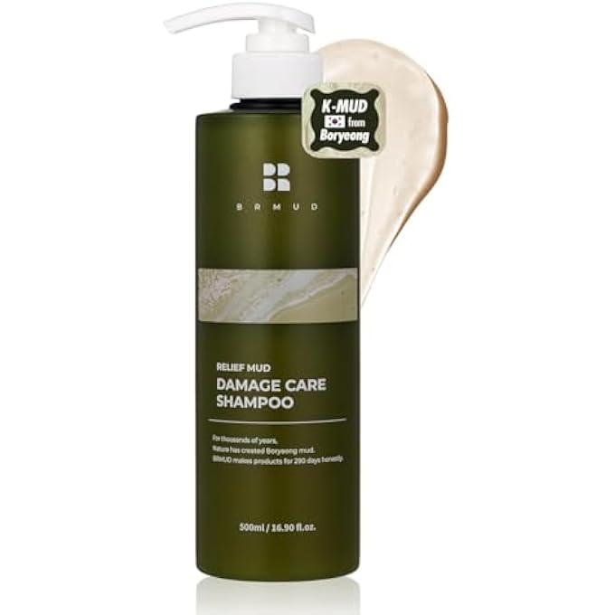 BRMUD Relief Mud Clay Damaged Care Shampoo | ATEEZ Pick | Gentle Damaged Hair Repair Shampoo for Breakage & Thinning Hair w/ 16 Different Plant Oils | for Men & Women (16.9 fl oz)