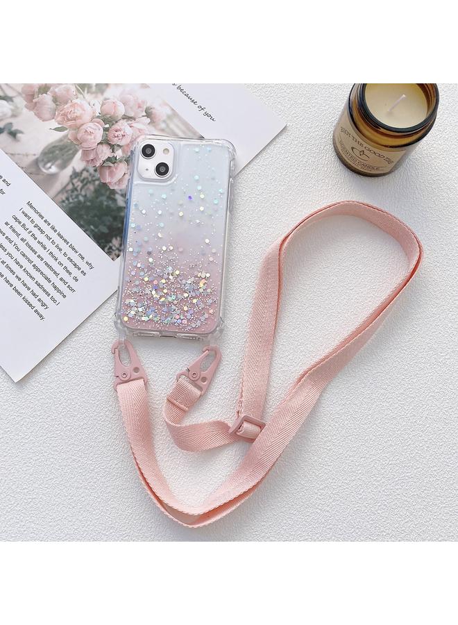S-TOP Case For iPhone 15 Plus Gradient Glitter Epoxy TPU Thickened Acrylic Phone Case with Wide Lanyard - Image 1