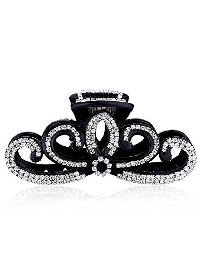 Suoirblss Women Lady Rhinestones Large Hair Claw Clip Hairpin Jaw Clips Thick Hair Accessories (Black) - Image 1