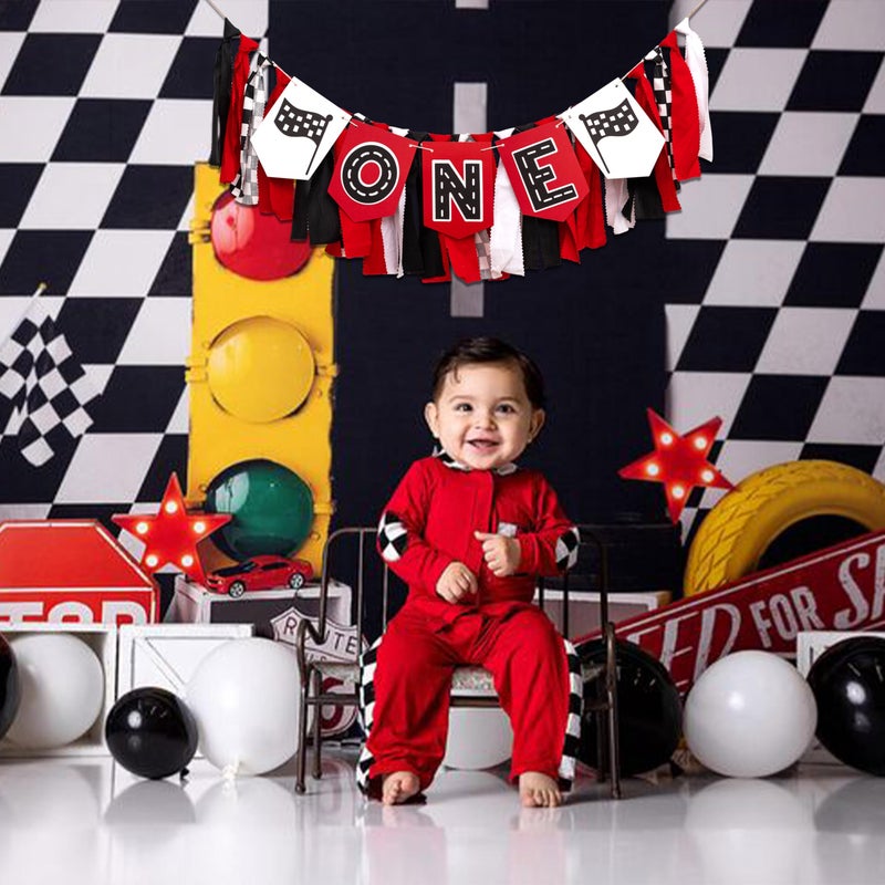 MUWEOL Racing Car ONE High Chair Banner - Racing Car First Birthday Party Decorations For Baby,Fast One Birthday Party Decor - Image 4