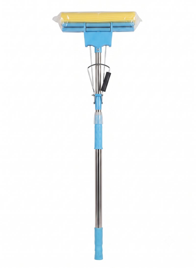 Blue and Yellow Self Wringing Sponge Mop Floor Cleaning Tool Extendable Stainless Steel Handle High Absorbent Sponge Mop for Home Tile Cleaning