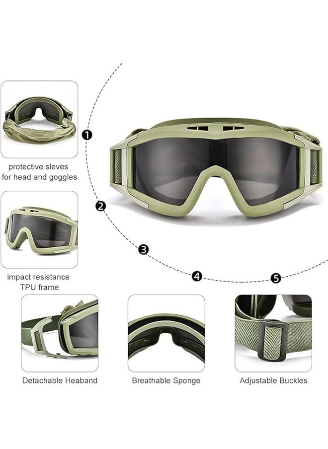 Arabest - SandProof Safety Goggles: Anti-Fog & UV-Proof Lens for Sandstorms, Motorcycle Riding, - Adjustable Frame with 3 Interchangeable Lenses - Image 1