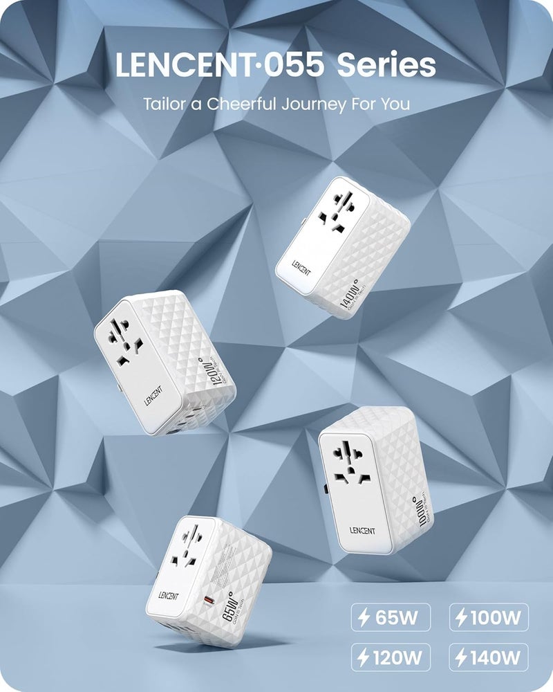 Lencent 65W Universal Travel Adapter, International Travel Adapter with 2 QC USB-A & 3 PD3.0 Type C Power Adapter, Fast Charging for Phone,Laptops, All-in-One Outlet Adapter for USA/UK/EU/AUS, White - Image 5