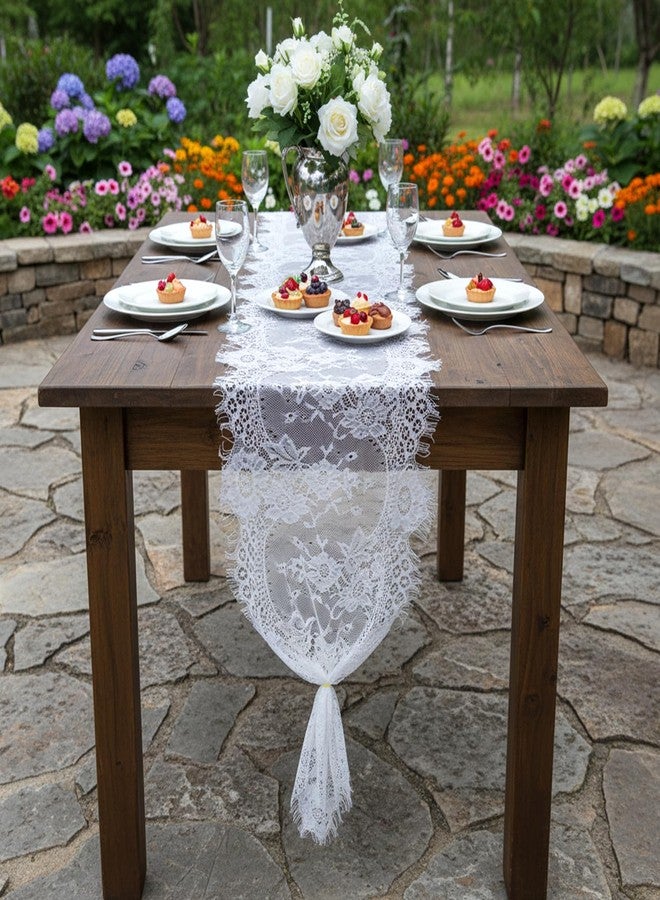 Xosjska 12 Pack White Lace Table Runners 14 x 120 Inch White Rustic Lace Fabric Table Runners with Rose Embroidered Floral Vintage Table-Runner for Party Wedding Bridal Shower Decorations - Image 5