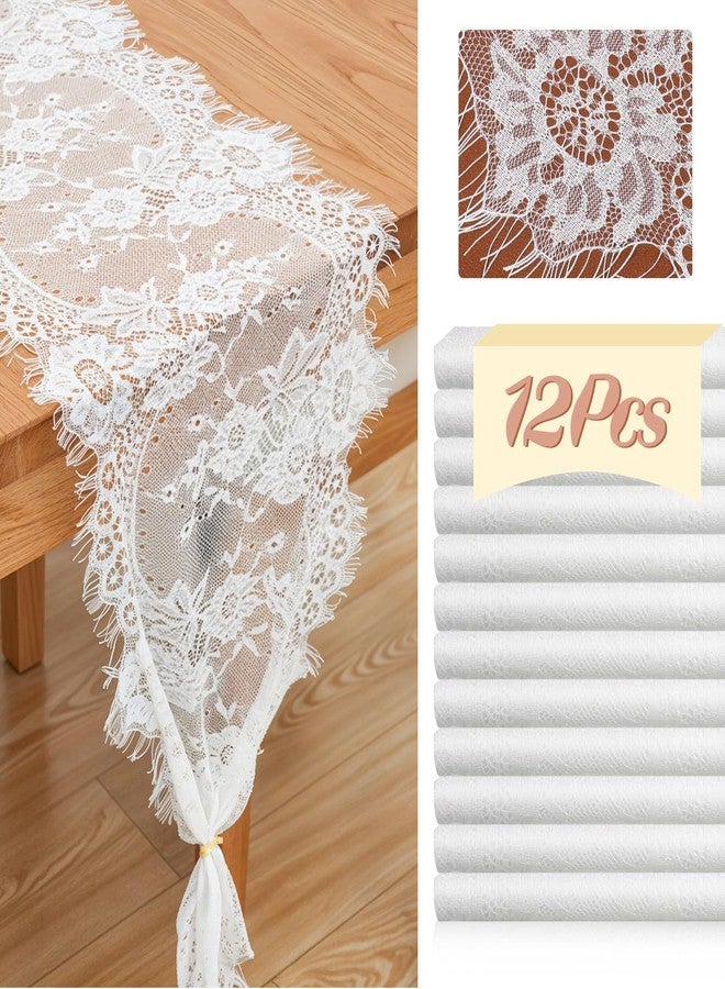 Xosjska 12 Pack White Lace Table Runners 14 x 120 Inch White Rustic Lace Fabric Table Runners with Rose Embroidered Floral Vintage Table-Runner for Party Wedding Bridal Shower Decorations - Image 2