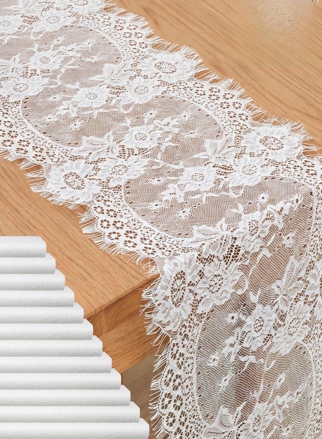 Xosjska 12 Pack White Lace Table Runners 14 x 120 Inch White Rustic Lace Fabric Table Runners with Rose Embroidered Floral Vintage Table-Runner for Party Wedding Bridal Shower Decorations - Image 1