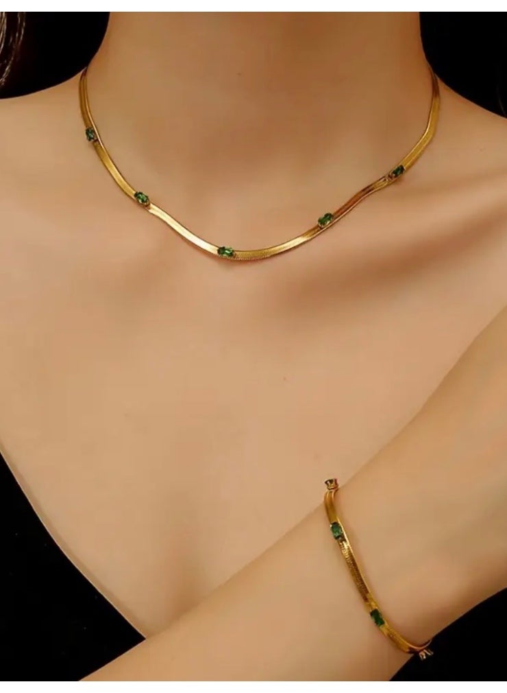 Casual collection Elegant & High Quality Stainless Steel Gold Plated Choker And Bracelet Jewellery Set For Women With Gift Box - Image 1