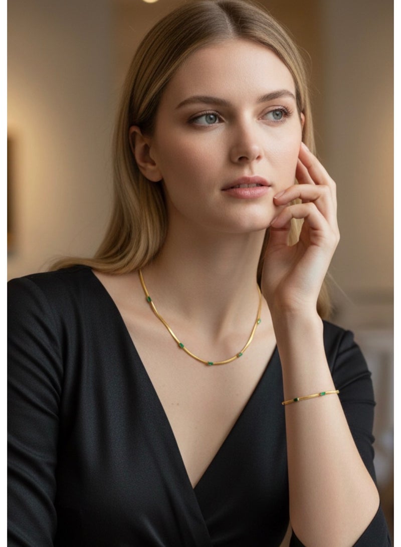 Casual collection Elegant & High Quality Stainless Steel Gold Plated Choker And Bracelet Jewellery Set For Women With Gift Box - Image 3