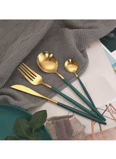 Golden Spoon Set, 24 Pieces in Premium Carton Box, Premium Quality AR - Silverware Set Stainless Steel Cutlery: 24 Piece Dinnerware Utensils Dinner Forks Spoons Steak Knife Service 6 - 24 Piece Spoon Set - 6 Person Cutlery Set, 24 Piece Cutlery Set Black Gold Matt, Dinner Set with Knife Fork Spoon, Stainless Steel Cutlery Set, Dishwasher Safe - pzsku/ZA114508C90A1C0E96B6AZ/45/_/1740092158/c46c22fd-873e-46a8-a0a5-0f7553a2e562