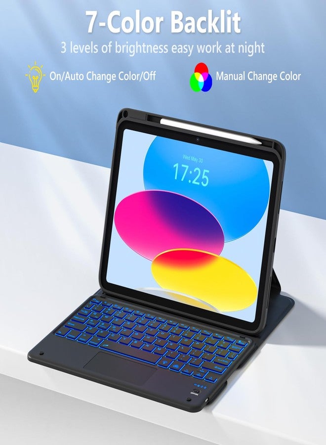 تاييانج غطاء TaIYanG Touchpad لجهاز iPad A16 من الجيل الحادي عشر/العاشر مع لوحة مفاتيح، غطاء بإضاءة خلفية بسبعة ألوان قابل للدوران 360 درجة مع حامل قلم، لوحة مفاتيح قابلة للفصل لجهاز iPad مقاس 11 بوصة 2025/الجيل العاشر 10.9 بوصة 2022 (أسود) - Image 5