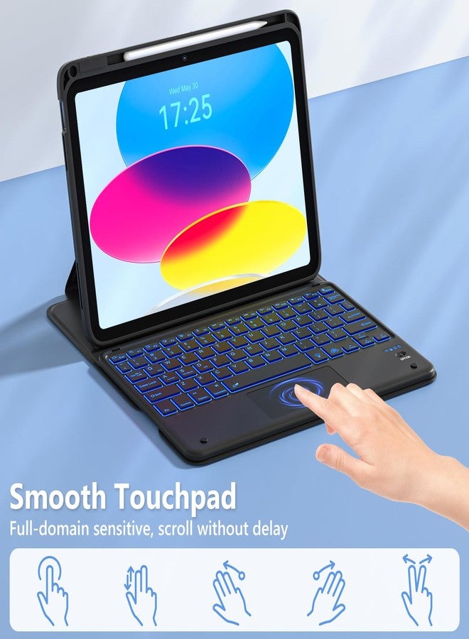 تاييانج غطاء TaIYanG Touchpad لجهاز iPad A16 من الجيل الحادي عشر/العاشر مع لوحة مفاتيح، غطاء بإضاءة خلفية بسبعة ألوان قابل للدوران 360 درجة مع حامل قلم، لوحة مفاتيح قابلة للفصل لجهاز iPad مقاس 11 بوصة 2025/الجيل العاشر 10.9 بوصة 2022 (أسود) - Image 2