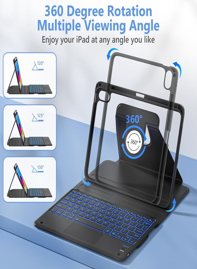 تاييانج غطاء TaIYanG Touchpad لجهاز iPad A16 من الجيل الحادي عشر/العاشر مع لوحة مفاتيح، غطاء بإضاءة خلفية بسبعة ألوان قابل للدوران 360 درجة مع حامل قلم، لوحة مفاتيح قابلة للفصل لجهاز iPad مقاس 11 بوصة 2025/الجيل العاشر 10.9 بوصة 2022 (أسود) - Image 4