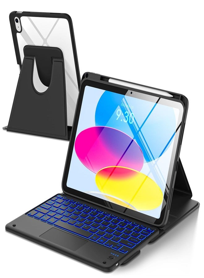 تاييانج غطاء TaIYanG Touchpad لجهاز iPad A16 من الجيل الحادي عشر/العاشر مع لوحة مفاتيح، غطاء بإضاءة خلفية بسبعة ألوان قابل للدوران 360 درجة مع حامل قلم، لوحة مفاتيح قابلة للفصل لجهاز iPad مقاس 11 بوصة 2025/الجيل العاشر 10.9 بوصة 2022 (أسود) - Image 1