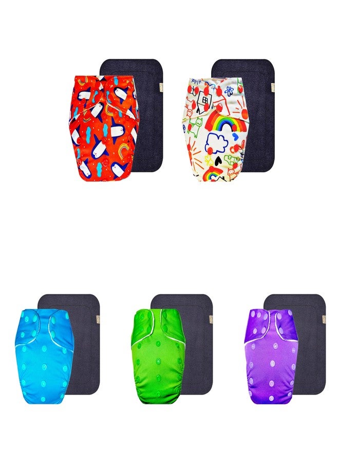 Dumbledo Premium Cloth Diaper with Gray Insert (Pack of 5) | Soft & Gentle | 6-Layer Absorbent Pad | Quick Dry | Everyday Diapering Essential | 3 Months - 3 Years | Unisex Baby - Image 1