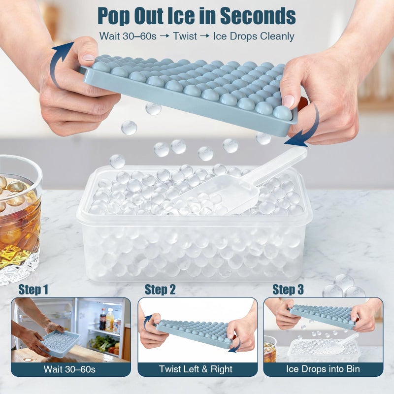 WIBIMEN Mini Ice Cube Trays, 0.55â€ Tiny Pebble Ice for Iced Coffee & Cocktails, Fast Chill, Easy Twist Release, Stackable with Lid & Storage Bin (2 Pack, Blue) - Image 2