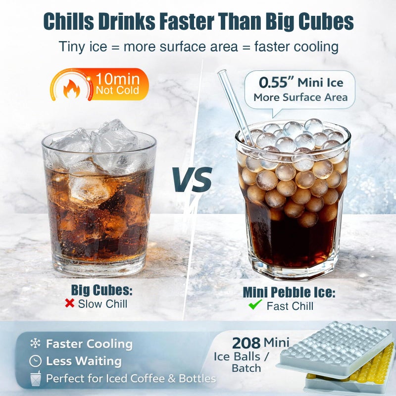 WIBIMEN Mini Ice Cube Trays, 0.55â€ Tiny Pebble Ice for Iced Coffee & Cocktails, Fast Chill, Easy Twist Release, Stackable with Lid & Storage Bin (2 Pack, Blue) - Image 3