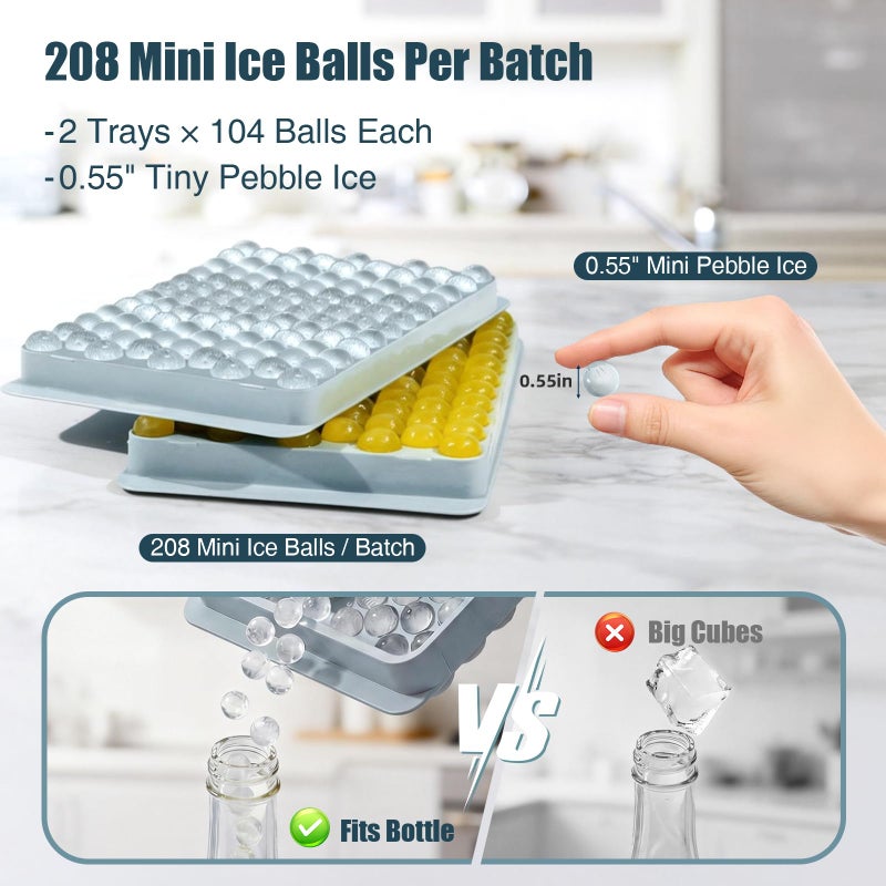 WIBIMEN Mini Ice Cube Trays, 0.55â€ Tiny Pebble Ice for Iced Coffee & Cocktails, Fast Chill, Easy Twist Release, Stackable with Lid & Storage Bin (2 Pack, Blue) - Image 4