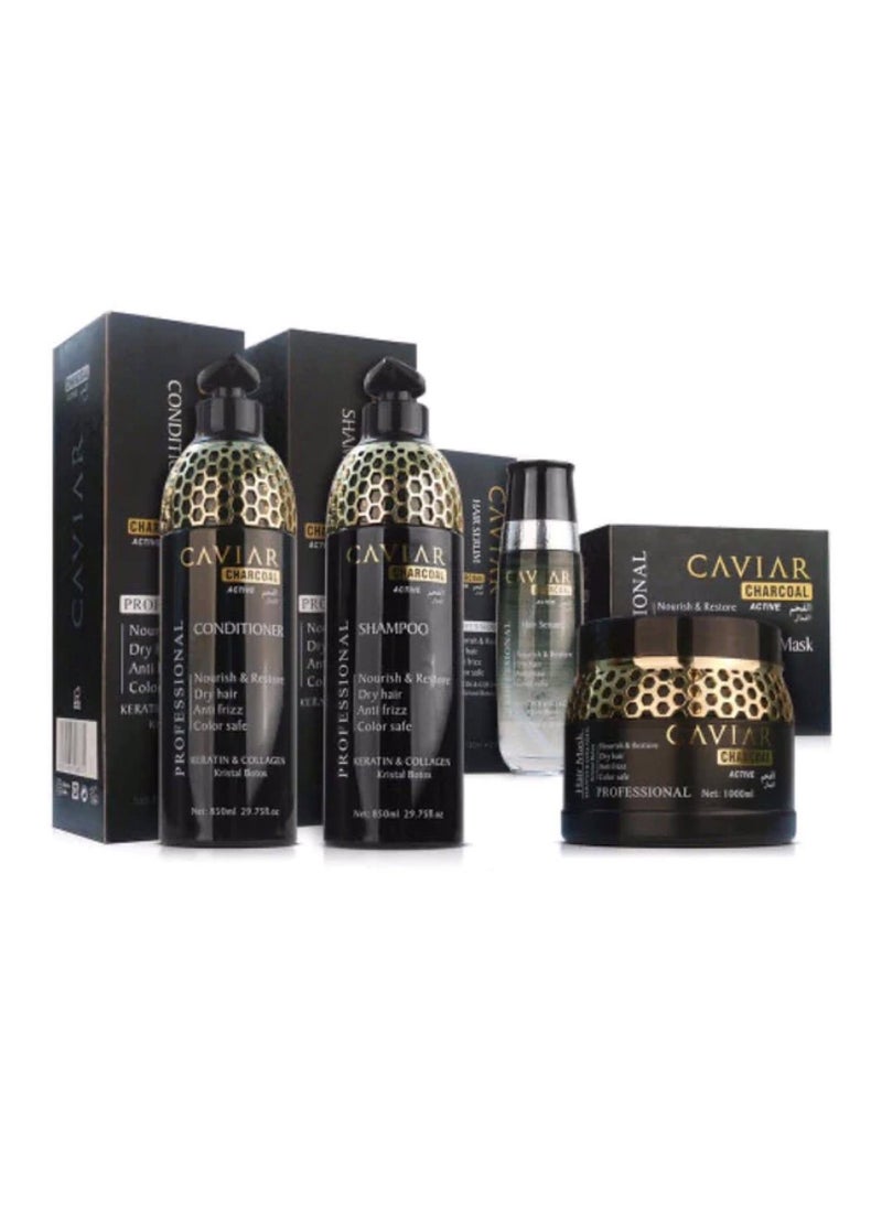 CAVIAR Generic مجموعة العناية بالشعر لتغذية وترميم الشعر بالفحم الكافيار 1×4 