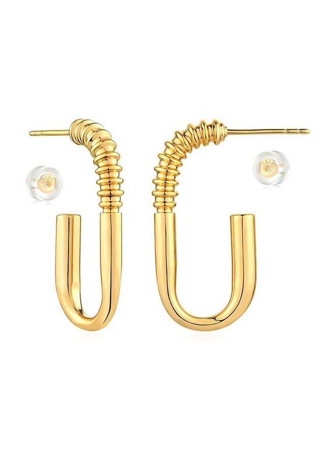Mevecco - Women Hoop Earrings Gold Open C Shape 14K Gold Filled Small Simple Handmade Hypoallergenic Everyday Illusion Jewelry - Image 1