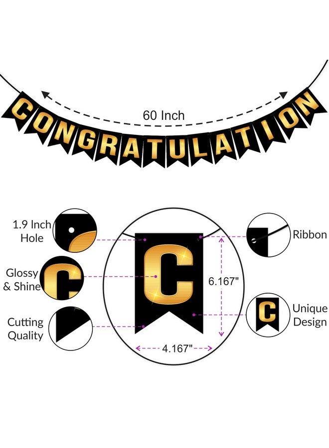 Wobbox Black & Golden Congratulations Bunting Banner, Congratulations Banner for Decoration - Image 3