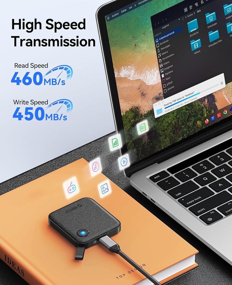 أوريكو 1 ORICO 256GB قرص SSD محمول مع كابل USB C/A 2 في 1، بسرعة تصل إلى 460MB/s، أسود - Image 3