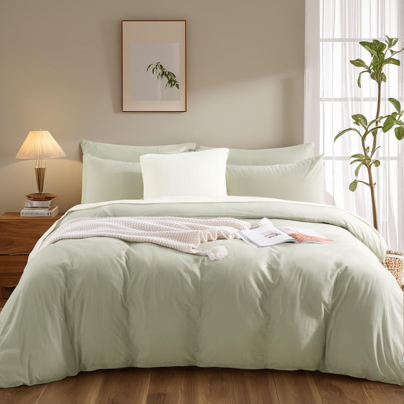 NEXHOME PRO Queen Duvet Cover Set â€“ 100% Certified Organic Cotton with Washed Feel & Linen-Like Texture, Comfortable & Breathable, Home Bedding Set Sage Green (No Comforter) - Image 2