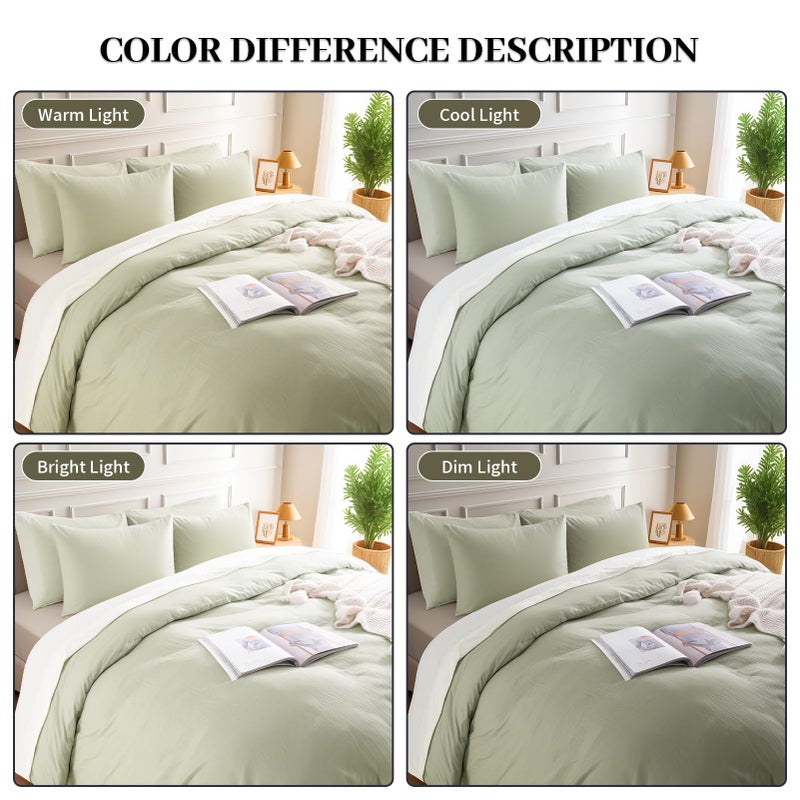 NEXHOME PRO Queen Duvet Cover Set â€“ 100% Certified Organic Cotton with Washed Feel & Linen-Like Texture, Comfortable & Breathable, Home Bedding Set Sage Green (No Comforter) - Image 4