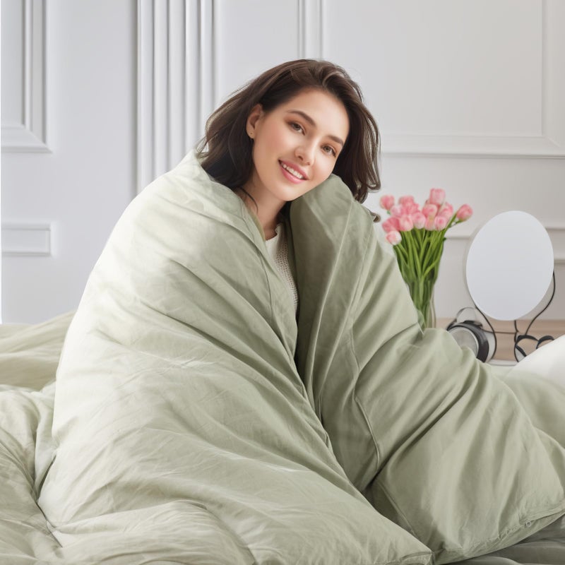 NEXHOME PRO Queen Duvet Cover Set â€“ 100% Certified Organic Cotton with Washed Feel & Linen-Like Texture, Comfortable & Breathable, Home Bedding Set Sage Green (No Comforter) - Image 5