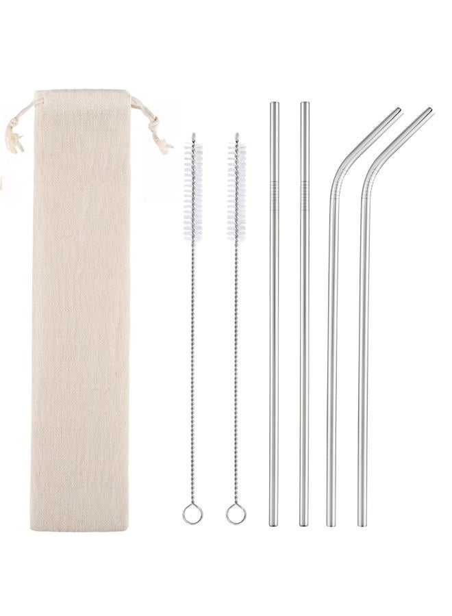 CAMDEA Set of 4 Reusable Metal Straws with Silicone Tips, Long Stainless Steel Straw with Cleaning Brushes and Case, Drinking for 30 oz and 20 oz Tumblers. - Image 1