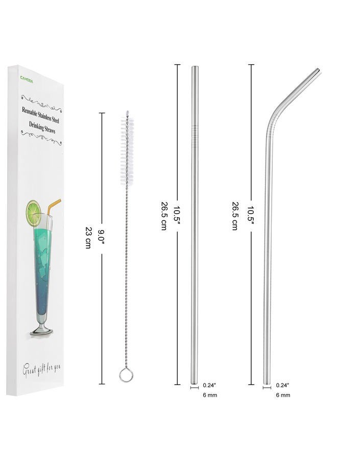 CAMDEA Set of 4 Reusable Metal Straws with Silicone Tips, Long Stainless Steel Straw with Cleaning Brushes and Case, Drinking for 30 oz and 20 oz Tumblers. - Image 2