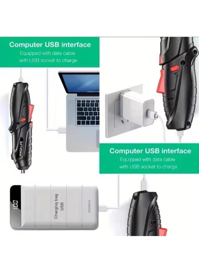 Rechargeable Cordless Electric Screwdriver Tool Set, 47 Pcs, Black - Image 3