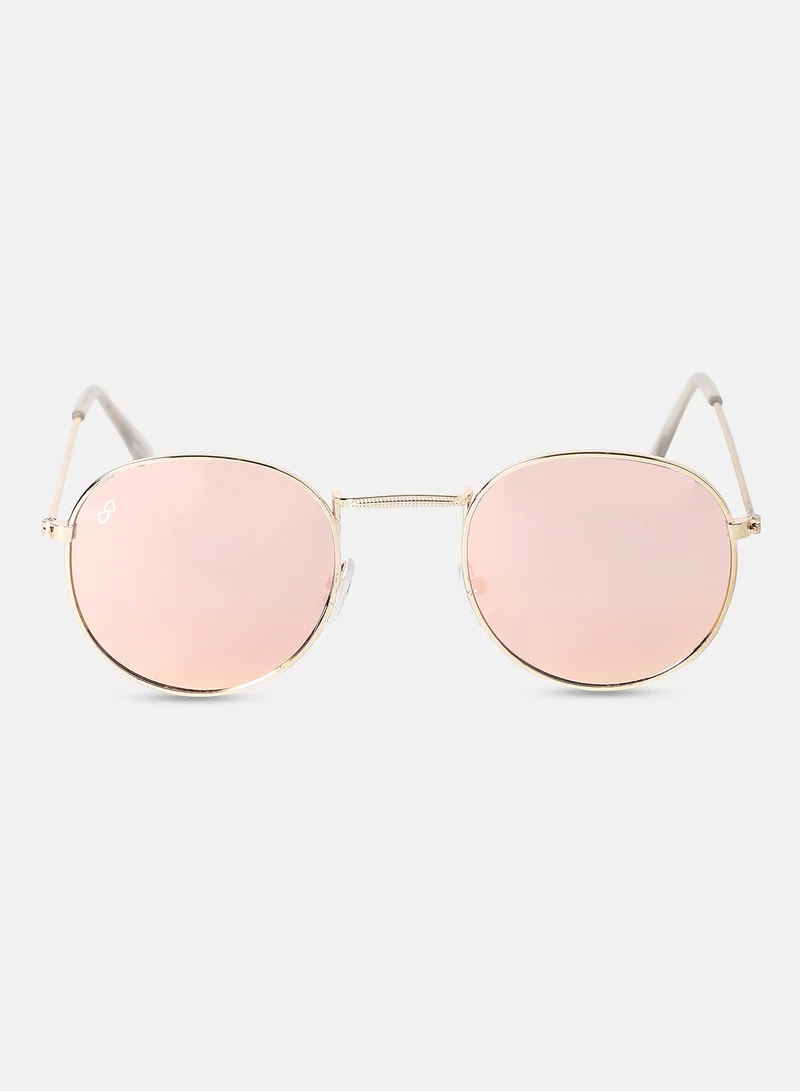 Haute Sauce Haute Sauce Women's Metallic Round Sunglasses For Casual Wear | One-Size | Gold Alloy Frame | Brown Polarized Lens | Full Rim | Eyewear For Woman & Girls