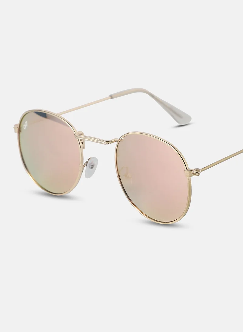 Haute Sauce Haute Sauce Women's Metallic Round Sunglasses For Casual Wear | One-Size | Gold Alloy Frame | Brown Polarized Lens | Full Rim | Eyewear For Woman & Girls