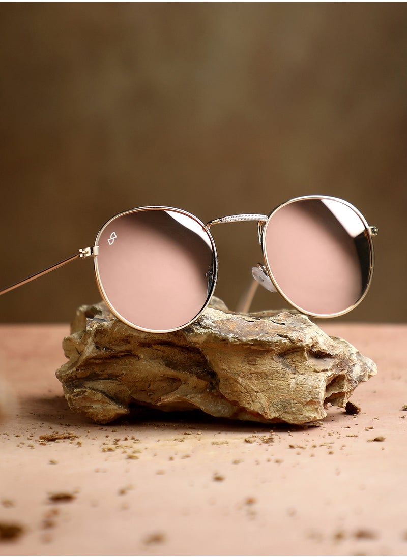 Haute Sauce Haute Sauce Women's Metallic Round Sunglasses For Casual Wear | One-Size | Gold Alloy Frame | Brown Polarized Lens | Full Rim | Eyewear For Woman & Girls  - Image 1