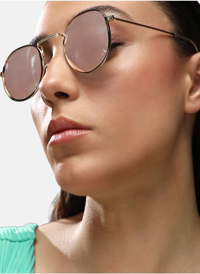 Haute Sauce Haute Sauce Women's Metallic Round Sunglasses For Casual Wear | One-Size | Gold Alloy Frame | Brown Polarized Lens | Full Rim | Eyewear For Woman & Girls  - Image 3