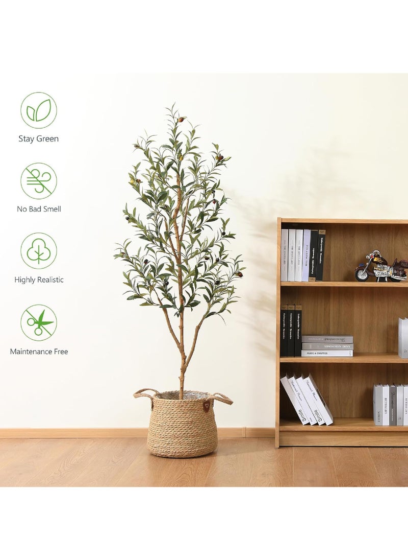 Rock Pow Artificial Olive Tree 5FT Tall Faux Silk Plant for Home Office Decor Indoor Fake Potted Tree with Natural Wood Trunk and Lifelike Fruits  - Image 2