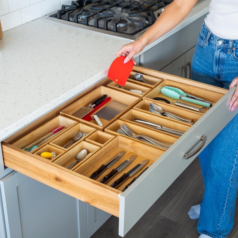 Grow Forward Bamboo Drawer Organizer Boxes - Set of 21 Wooden Drawer Organizers for Kitchen, Bathroom, Office, Desk, Vanity, Makeup - Non-Slip Junk Drawer Organizer Trays for Storage and Organization - Image 5
